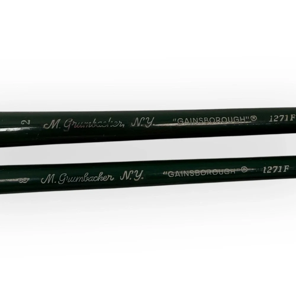 (2) M Grumbacher Gainsborough 1271-F Hog Bristle Paint Brushes Size 8 & 12 VTG
